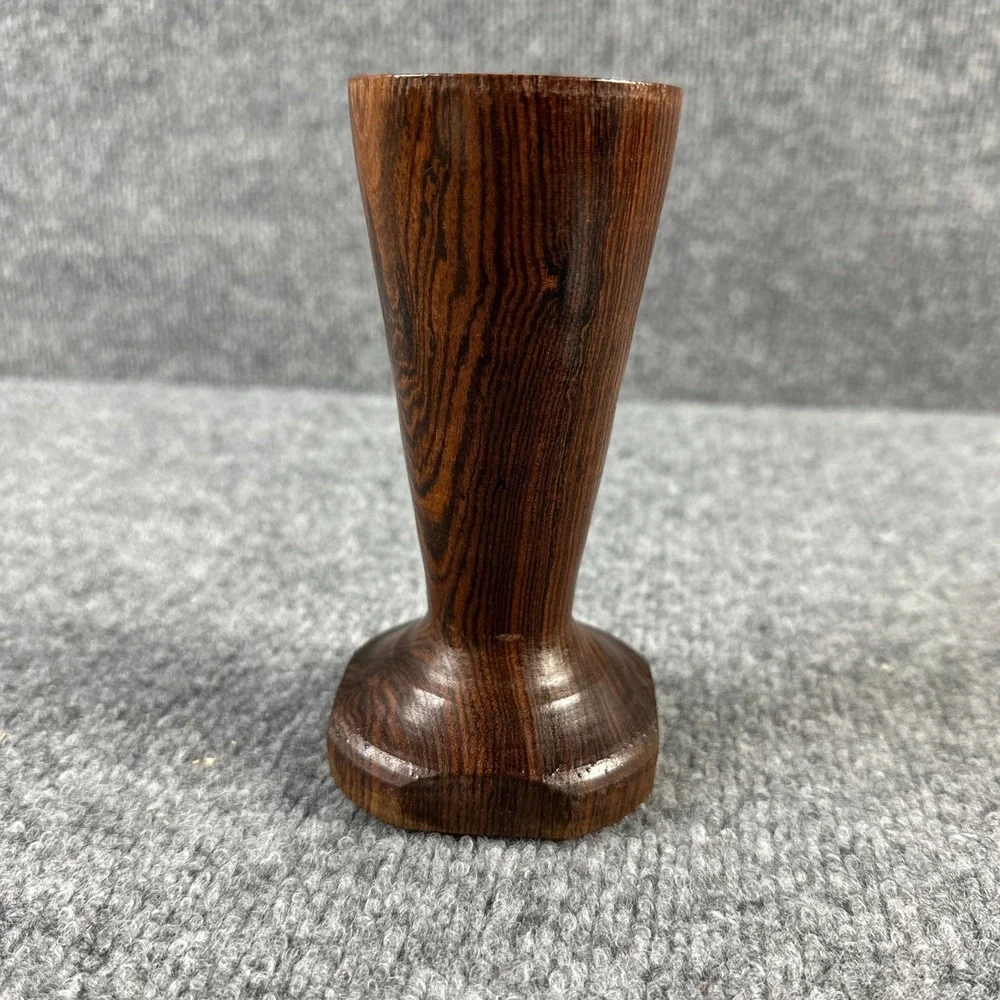 Vintage Handcrafted Wooden‎ Bud Vase Small Brown Trumpet Table Decor